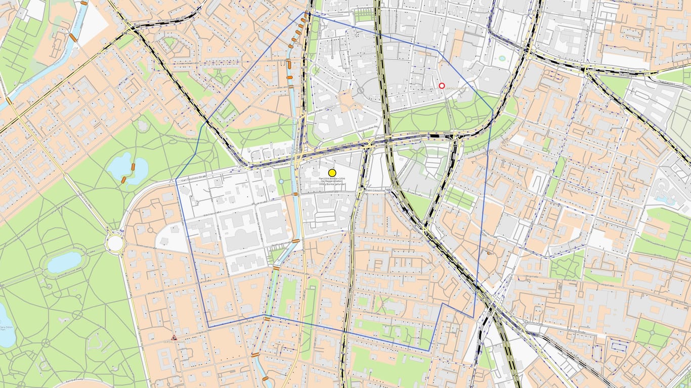Grafik des Sperrkreises in Leipzig: Alle Gebäude innerhalb der blauen Linie müssen evakuiert werden.