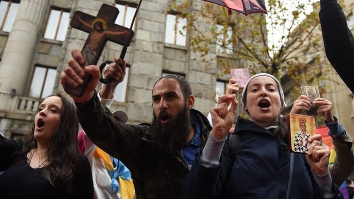 Proteste bei einer Demo der LGBTQ-Community in Belgrad