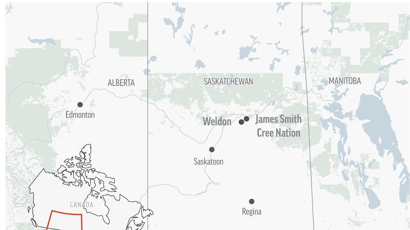 Laut Polizei gab es Tote an 13 verschiedenen Tatorten in zwei Gemeinden der Region Saskatchewan.