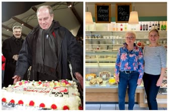 Über Kuchen, wie hier zu seinem 54. Geburtstag 2006, freut sich auch ein Uli Hoeneß (Archivbild links). Ihn, aber auch Gerd Müller und Manuel Neuer, haben Ruth Kaechele und ihre Konditorin Diana Stark schon in ihrem Café zu Besuch gehabt.