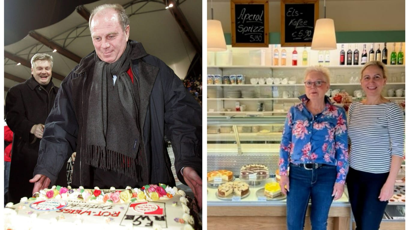 Über Kuchen, wie hier zu seinem 54. Geburtstag 2006, freut sich auch ein Uli Hoeneß (Archivbild links). Ihn, aber auch Gerd Müller und Manuel Neuer, haben Ruth Kaechele und ihre Konditorin Diana Stark schon in ihrem Café zu Besuch gehabt.