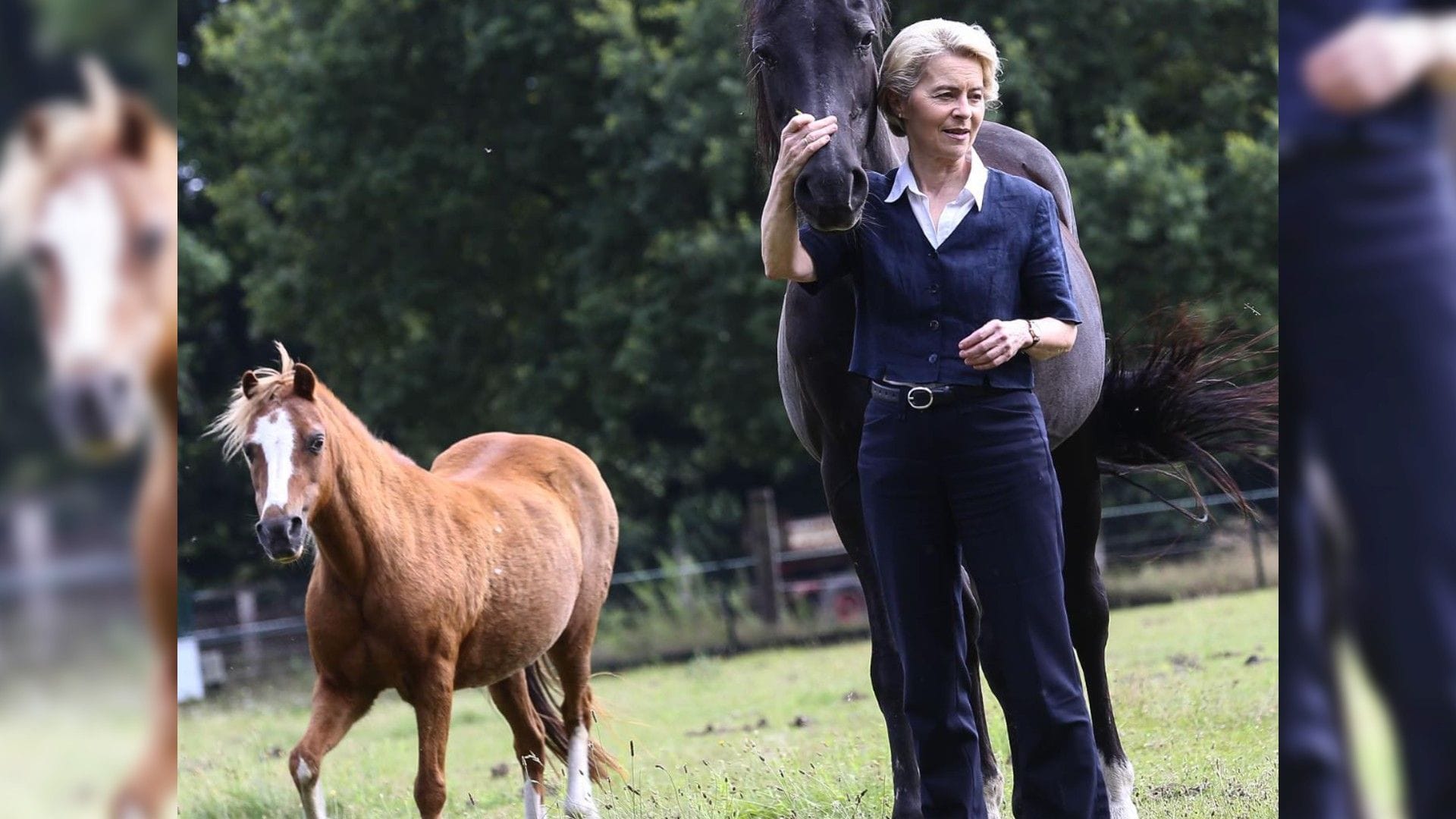 Ursula von der Leyen mit Pferden (Archivbild): "Dolly" ist das kleine rote Pony im Hintergrund.