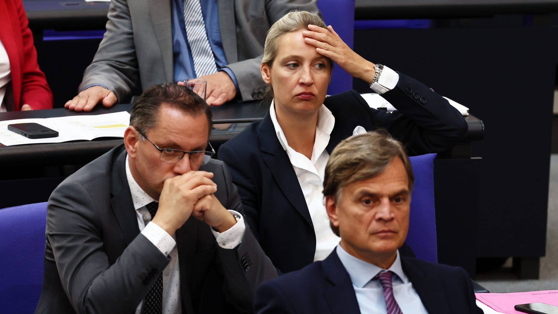 AfD-Parteichefs Tino Chrupalla (l.) und Alice Weidel: Sie gewinnen laut Umfrage derzeit in der Wählergunst.