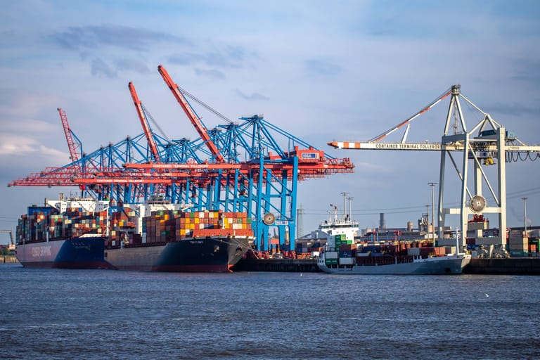 Das Containerschiff CSCL SATURN (Hongkong) und das Containerschiff TOKYO BAY (Liberia) liegen am Container Terminal Tollerort (Archivbild): Die chinesische Reederei will nicht das Gelände, sondern nur Anteile an dem Terminal erwerben.
