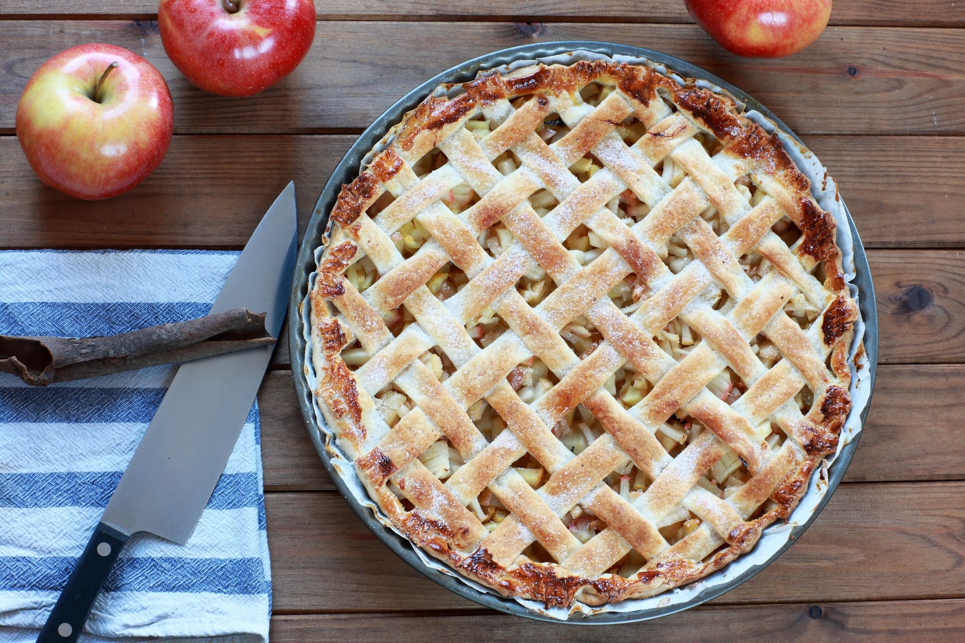 Apfelkuchen: Mürbeteig ist für Apfelkuchen sehr gut geeignet.