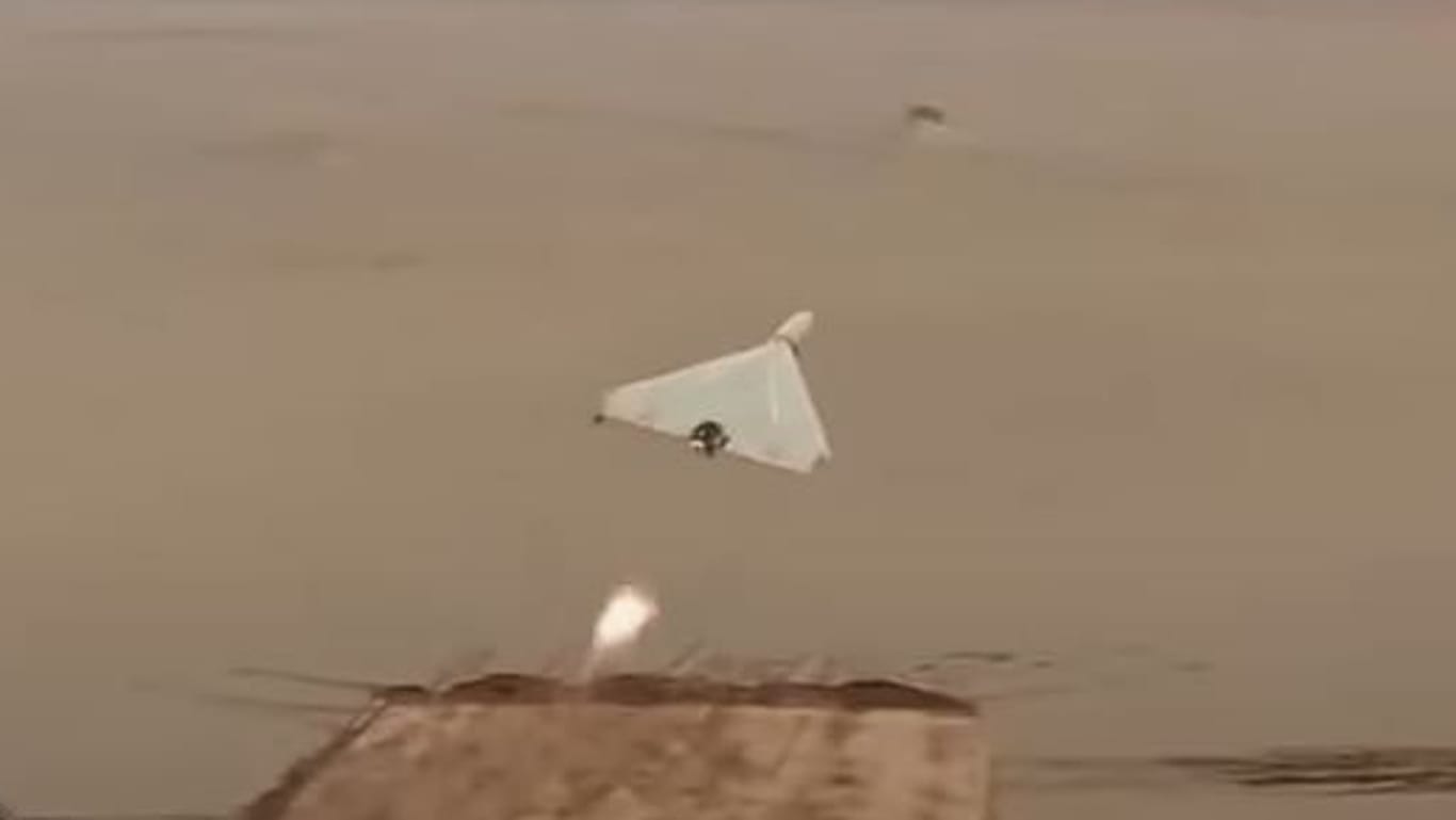 Start einer Shahed-136 bei einem Testflug im Iran (Archivbild): In Odessa sollen 14 Drohnen abgeschossen worden sein.