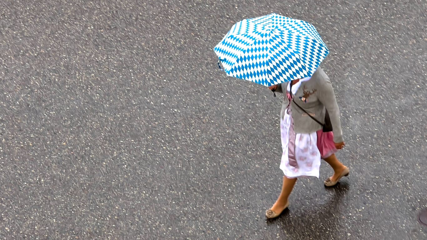 Frau mit Regenschirm (Symbolbild): Zu Beginn des Oktoberfests regnet es in ganz Deutschland.