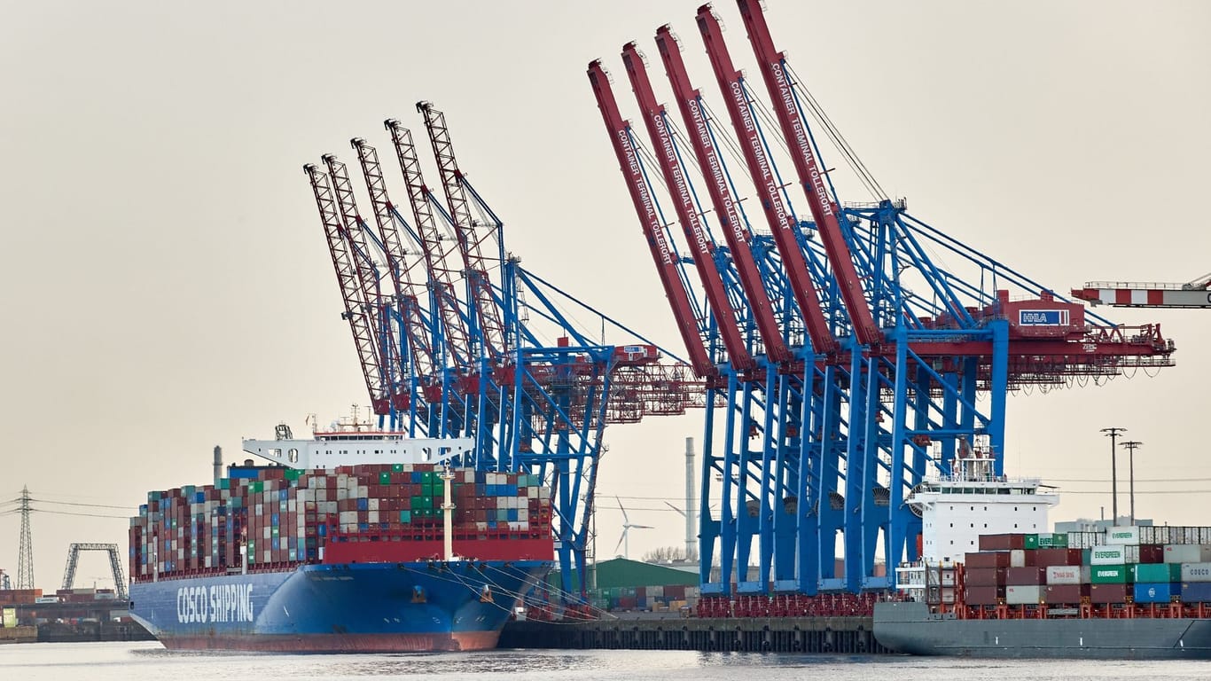 Ein Containerschiff liegt am Containerterminal Tollerort: Die chinesische Reederei Cosco will 35 Prozent des Terminals übernehmen.