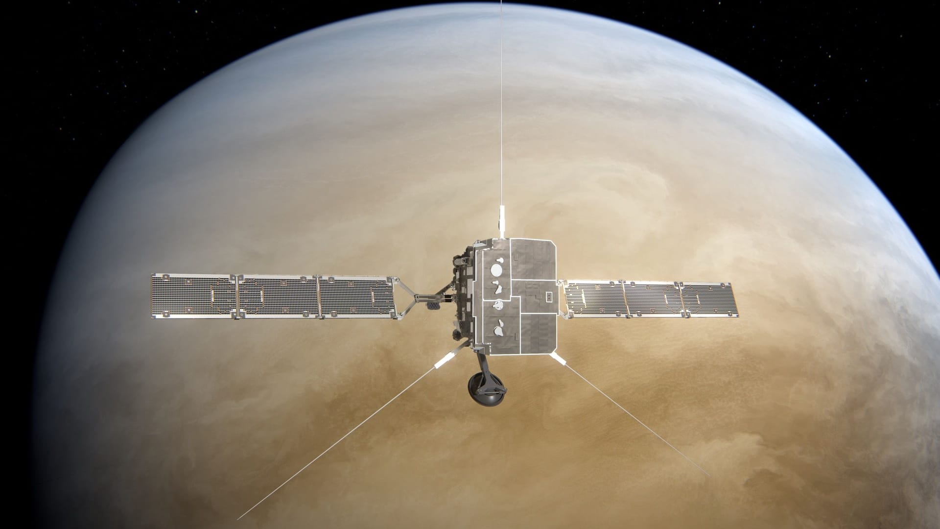 "Solar Orbiter" mit dem Planeten Venus: Beide Objekte wurden von einer Sonneneruption getroffen. "Solar Orbiter" mit dem Planeten Venus: Beide Objekte wurden von einer Sonneneruption getroffen.