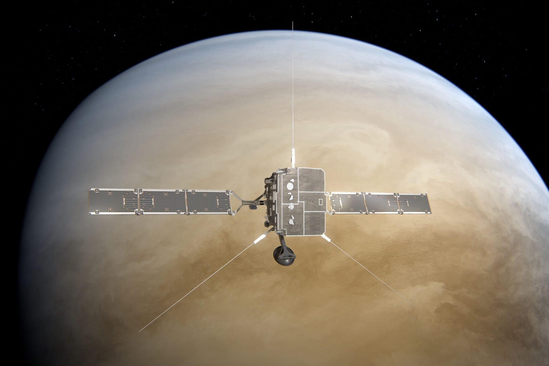 "Solar Orbiter" mit dem Planeten Venus: Beide Objekte wurden von einer Sonneneruption getroffen.
