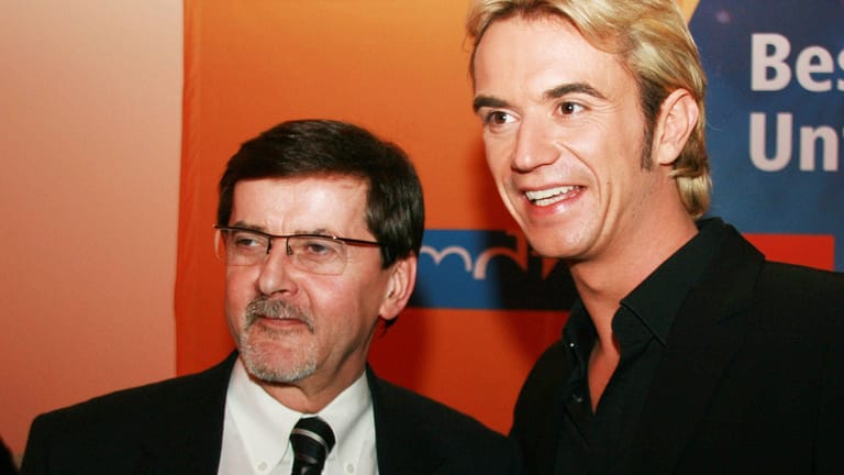 Udo Foht (l.) und Florian Silbereisen 2008: Der Ex-MDR-Unterhaltungschef verschaffte dem Schlagerstar die ersten großen Fernsehauftritte.