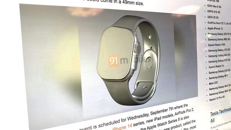 Geleaktes Bild auf 91mobiles.com: So könnte die Apple Watch Pro aussehen.