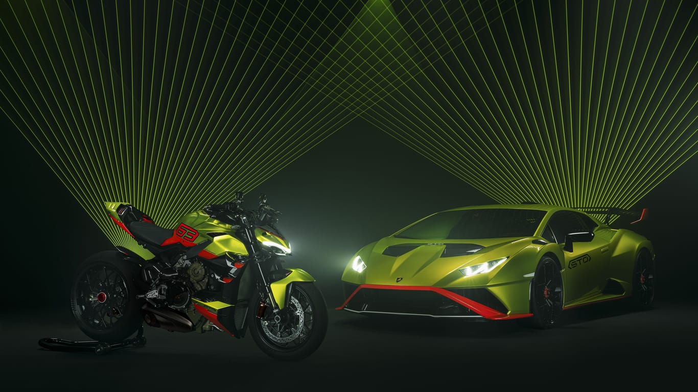 Schnelles Duo: Zum Lamborghini Huracan STO kann man nun bei Ducati eine optisch passende Streetfighter V4 bekommen.