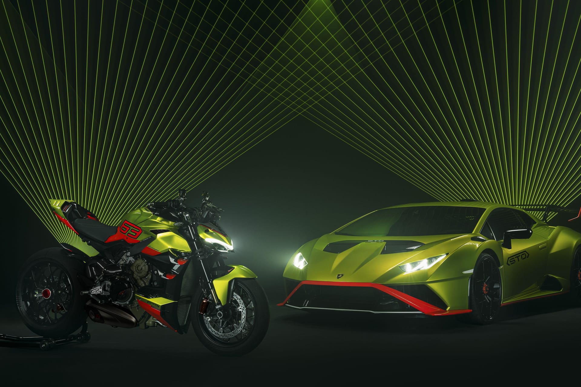 Schnelles Duo: Zum Lamborghini Huracan STO kann man nun bei Ducati eine optisch passende Streetfighter V4 bekommen.