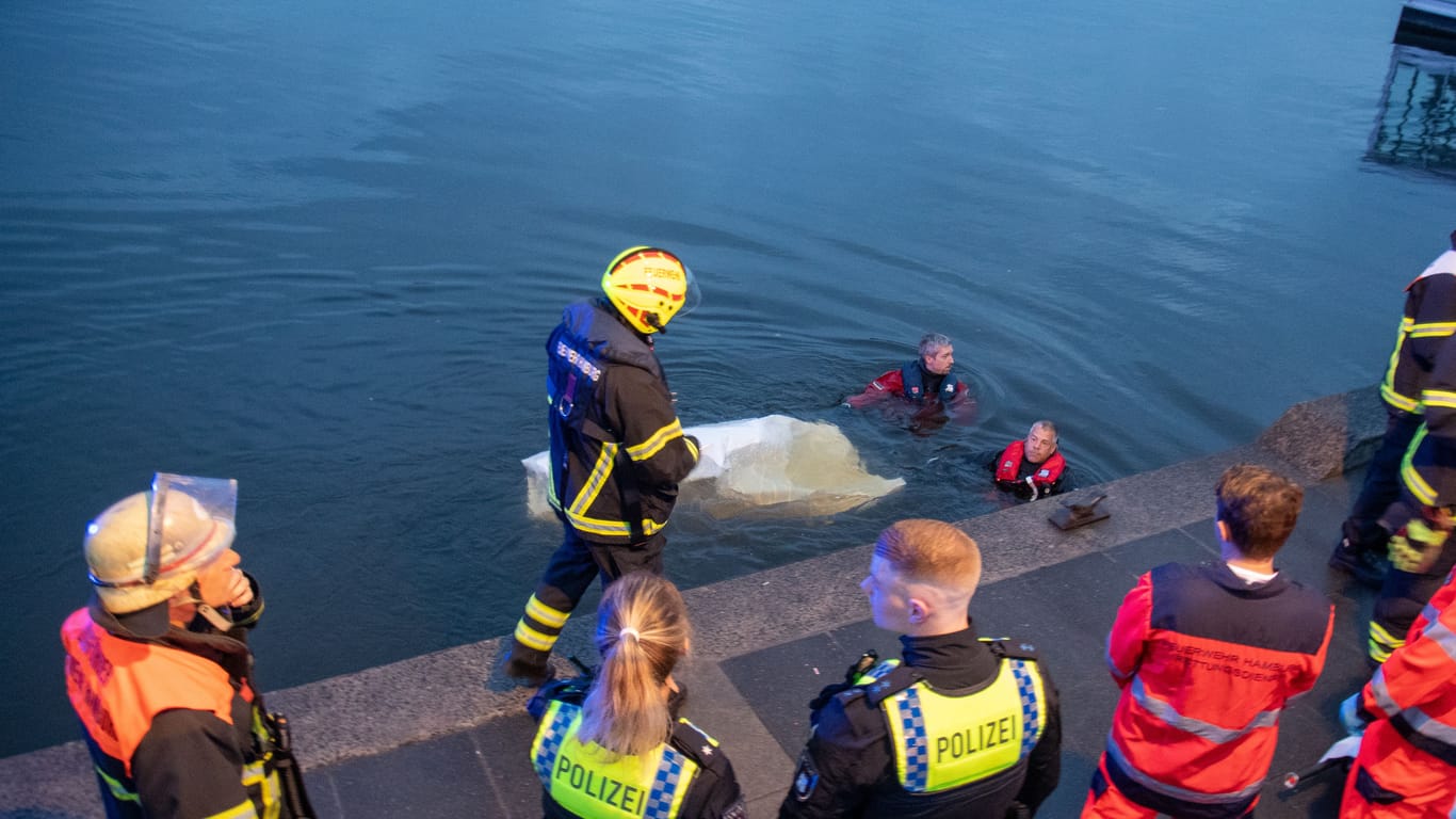 Rettungskräfte holen den Leichnam aus dem Wasser: Wie der Mann zu Tode kam, wird nun ermittelt.