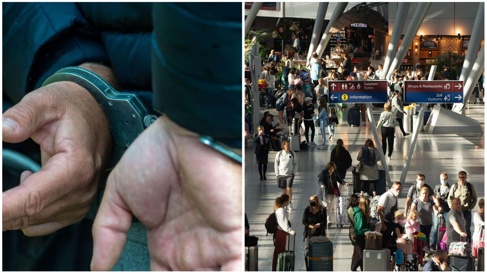 Ein Mann trägt Handschellen: Am Flughafen in Düsseldorf wurde er festgenommen.