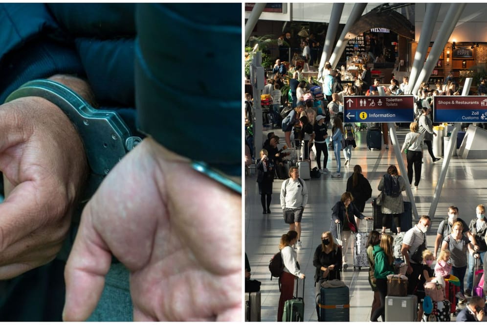 Ein Mann trägt Handschellen: Am Flughafen in Düsseldorf wurde er festgenommen.