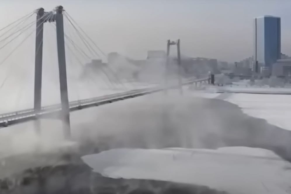 Standbild aus dem angeblichen Propagandavideo von Gazprom: Statt Europa liegt hier die sibirische Stadt Krasnojarsk unter Schnee und Eis.