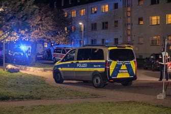 Polizei und Rettungskräfte an der Asylunterkunft in Mainz-Kastel vor Ort: Zwei Kleinstkinder überlebten die Auseinandersetzung unverletzt.