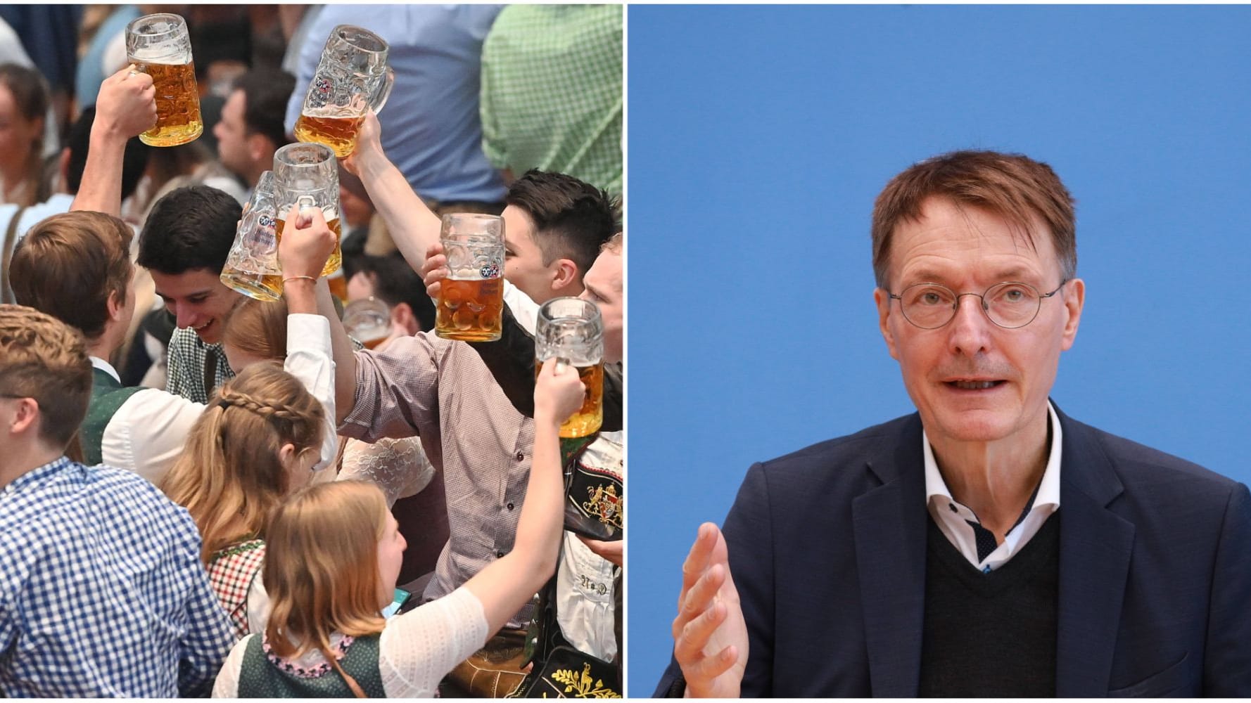 Feiernde auf der Wiesn/Lauterbach (Archivbild): Der Gesundheitsminister hatte bereits im Vorfeld zu einer Testpflicht geraten.