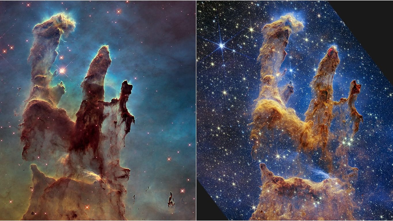 Pillars of Creation (Hubble and Webb Images Side by Side)