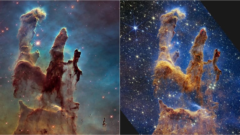 Pillars of Creation (Hubble and Webb Images Side by Side)