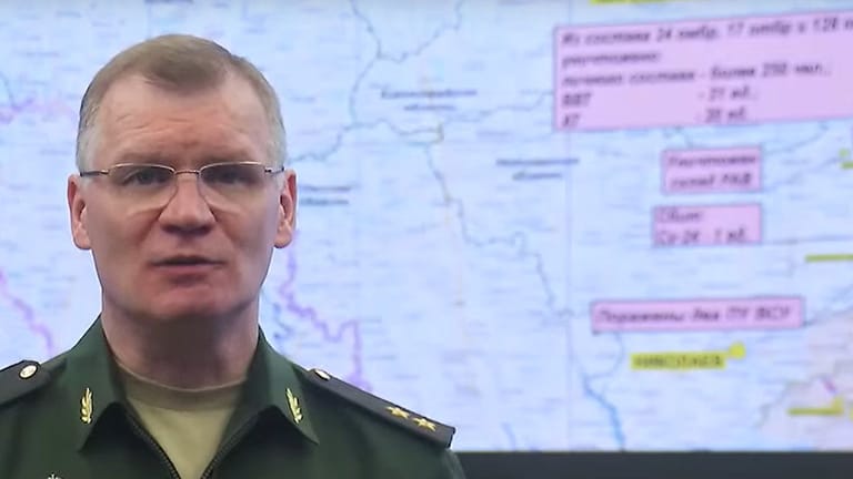 Videobriefing aus Moskau: Die Angaben des russischen Militärs lassen sich nicht unabhängig überprüfen.