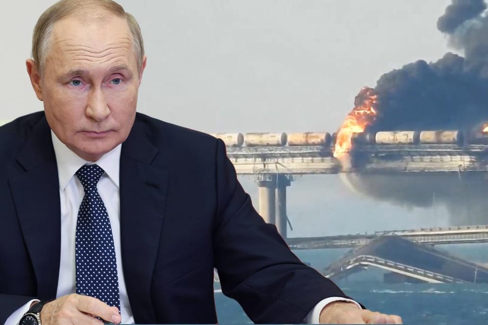 Putin vor der Krim-Brücke: Er hatte die Brücke selbst eingeweiht.