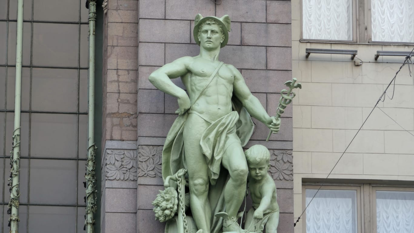 Hermes, der Schutzgott des Verkehrs und Götterbote.