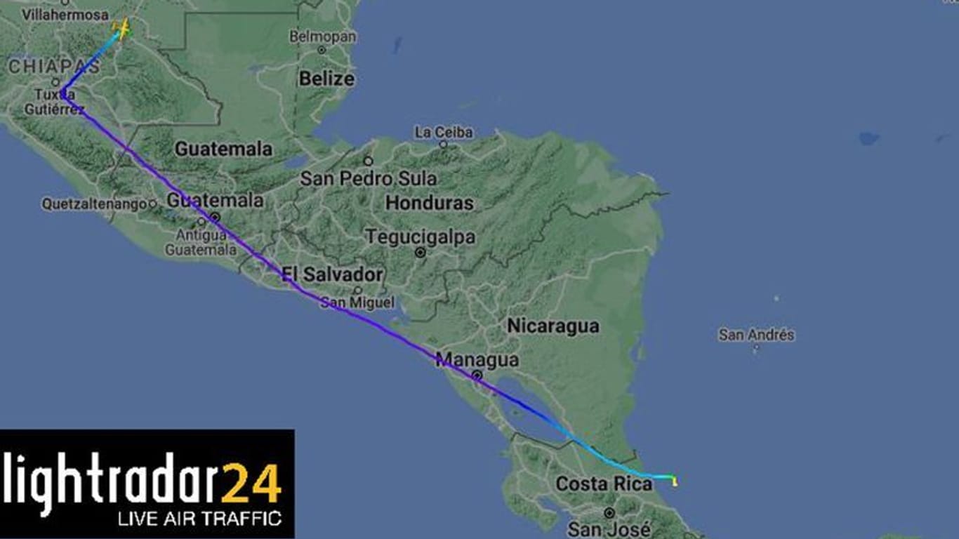Ein Flugzeug mit fünf deutschen Passagieren ist verschwunden – es war auf dem Weg von Mexiko nach Puerto Limón an der Karibikküste von Costa Rica.