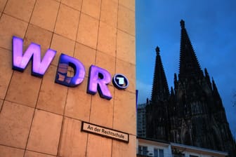 WDR-Logo am Sendehaus in Köln (Archivbild): Der DJV fordert alle WDR-Beschäftigten in NWR zum Streik auf.