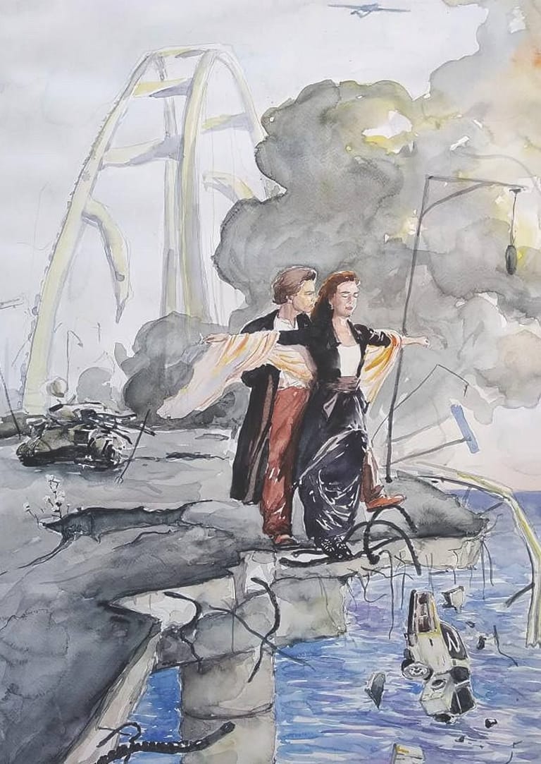 Ein mögliches Motiv: Es zeigt eine Szene aus dem Film Titanic auf der Krim-Brücke.