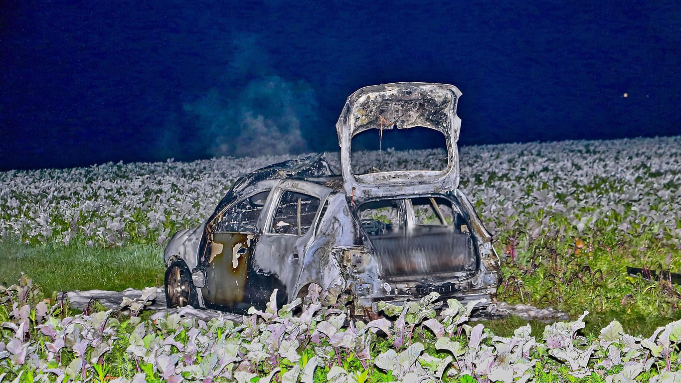 Das ausgebrannte Fahrzeug: Die Leiche war im hinteren Bereich des Wagens gefunden worden.