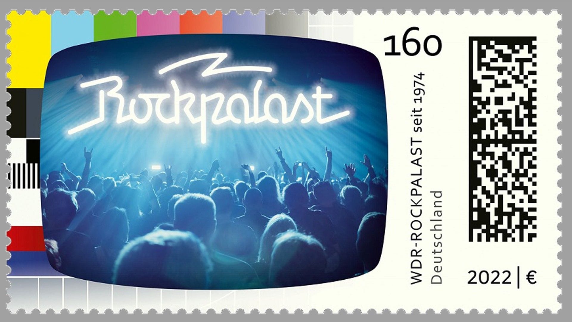 Die Sondermarke: Sie kombiniert TV-Testbild, ein Konzertfoto und das Rockpalast-Logo. Die Sondermarke: Sie kombiniert TV-Testbild, ein Konzertfoto und das Rockpalast-Logo.