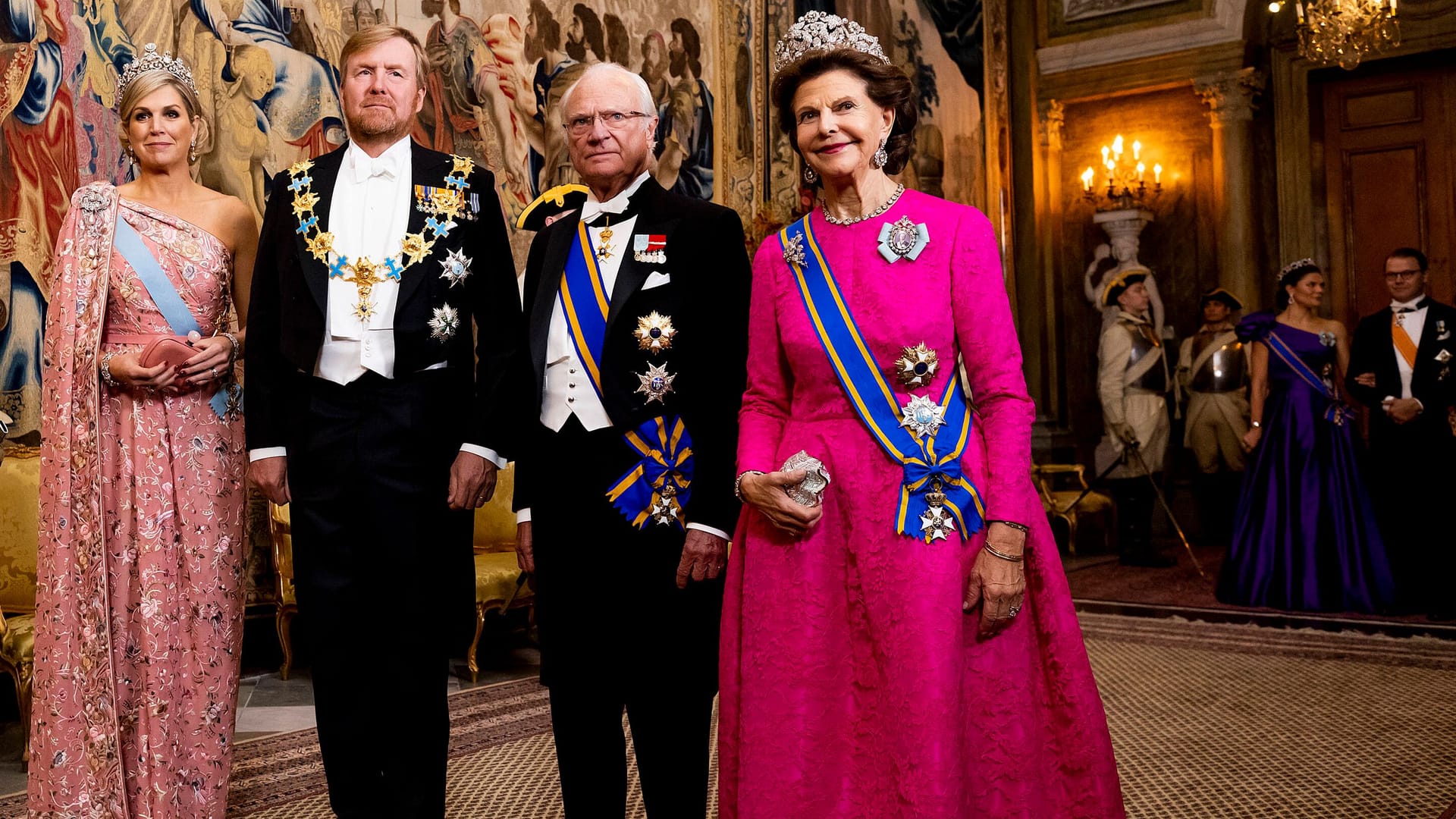 Königin Máxima und König Willem-Alexander mit König Carl Gustaf und Königin Silvia: Die Schweden luden am Dienstag zum Staatsbankett.