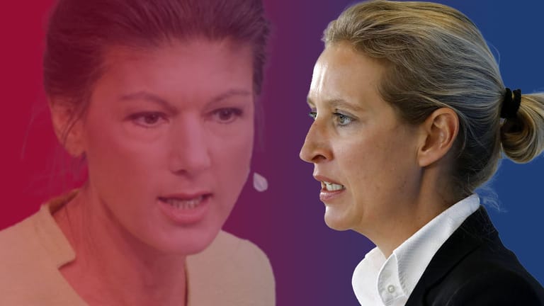 Linke-Politikerin Sahra Wagenknecht (l.) und AfD-Chefin Alice Weidel: ahnliche Themen, ähnliche Wähler.