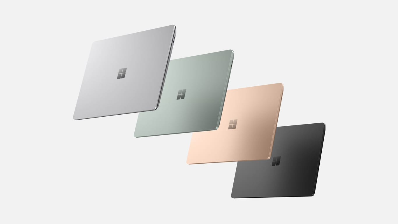 Microsoft Surface Laptop 5: Neben den bekannten Farben Platin, Mattschwarz und Sandstein ist Salbei dazugekommen.