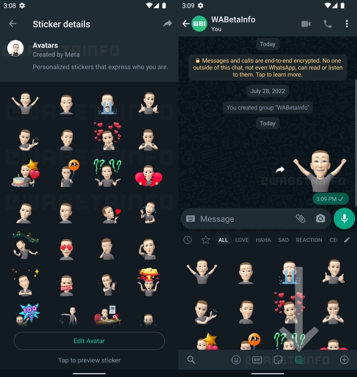 Avatar-Emojis in der WhatsApp-Betaversion: Für jeden Anlass gibt es automatisch erstellte Avatare.