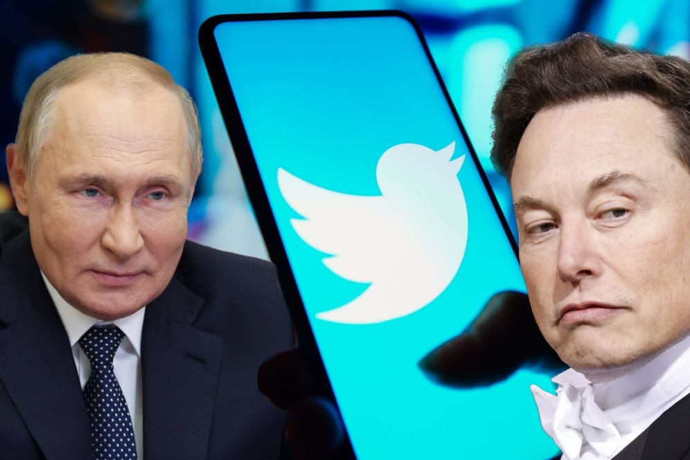 Wladimir Putin (l.) und Elon Musk mit Twitter-Logo: Die Macht von Elon Musk ist beängstigend, findet Kolumnistin Nicole Diekmann.