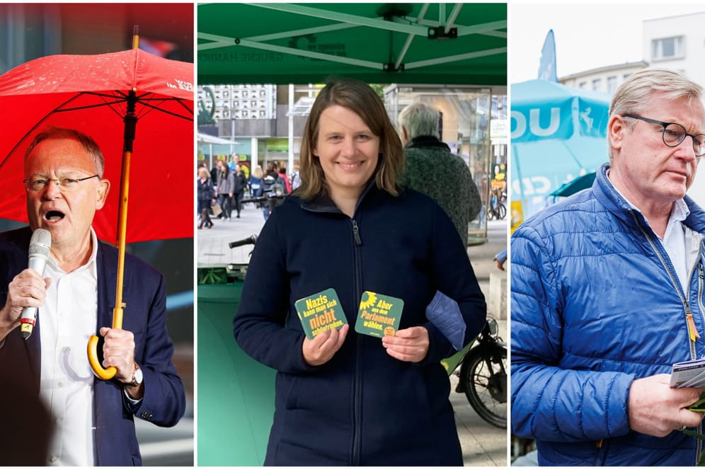 Stephan Weil (SPD) / Julia Willie Hamburg (Grüne) und Bernd Althusmann (CDU): Die Spitzenkandidaten kämpften einen Tag vor der Landtagswahl in Niedersachsen um jede Stimme.