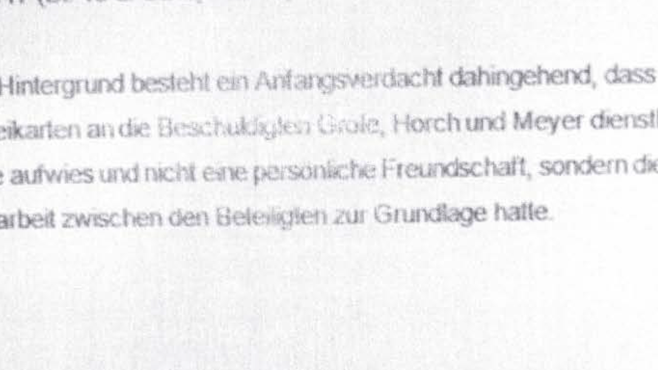 Im Entwurf des Durchsuchungsantrages sieht man, dass einige Staatsanwälte einen Anfangsverdacht gegen Grote, Meyer und Horch sahen.