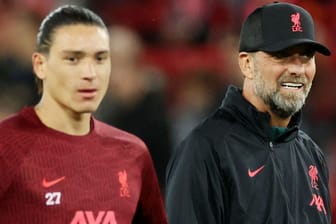 Darwin Nunez (l.) neben Jürgen Klopp: Der neue Stürmer des FC Liverpool spricht noch kein Englisch.