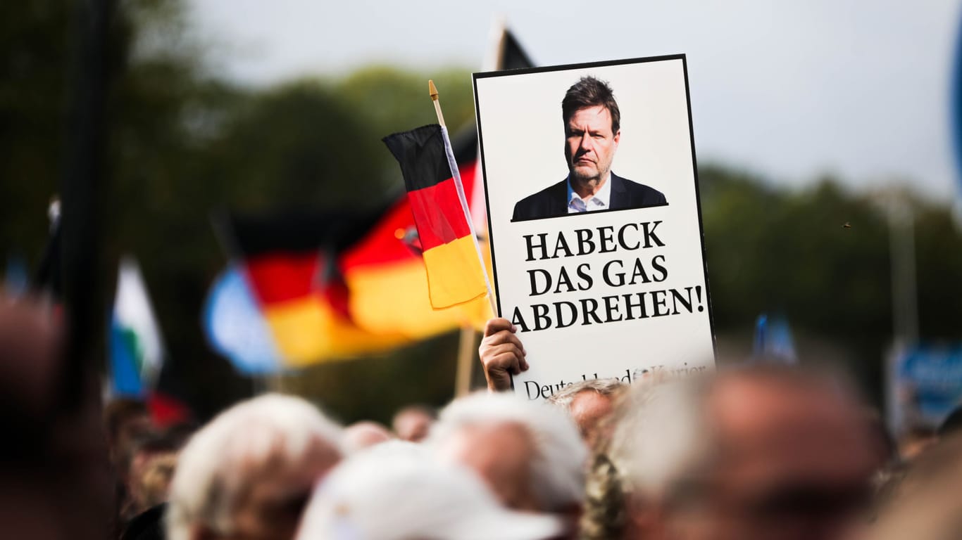 "Habeck das Gas abdrehen": Der Bundeswirtschaftsminister war einer der Hauptgegner bei der AfD-Demo.