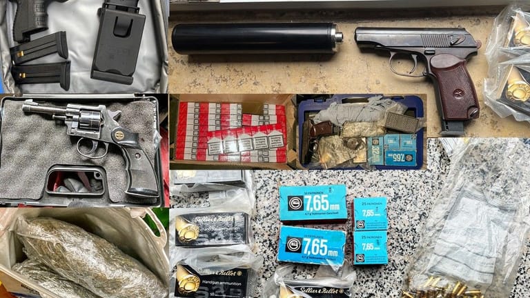 Munition, Waffen und Drogen: Die Polizei machte einen schweren Pfund.﻿