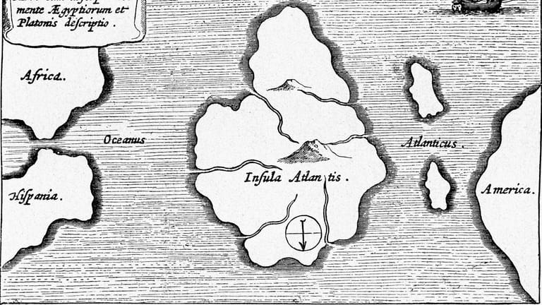 Darstellung von Atlantis durch Athanasius Kircher aus dem 17. Jahrhundert: Ob es das legendäre Inselreich überhaupt gegeben hat, ist unbekannt.