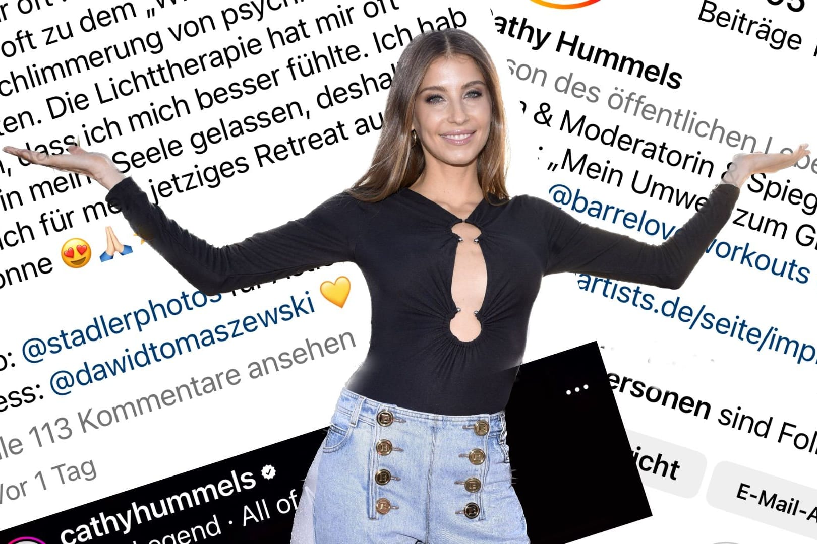 Cathy Hummels vor ihren Instagram-Posts: Auf der Plattform macht sie dreist Eigenwerbung, findet unsere Kolumnistin.