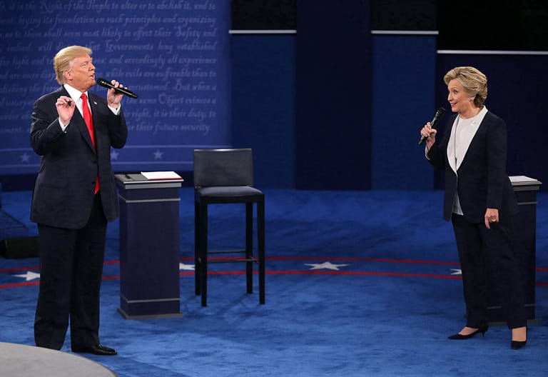 2016, Präsidentschaftswahlkampf in den USA: Donald Trump und Hillary Clinton beim TV-Duell