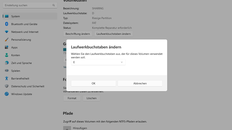 Windows gibt alle Laufwerksbuchstaben aus, die noch nicht vergeben sind.