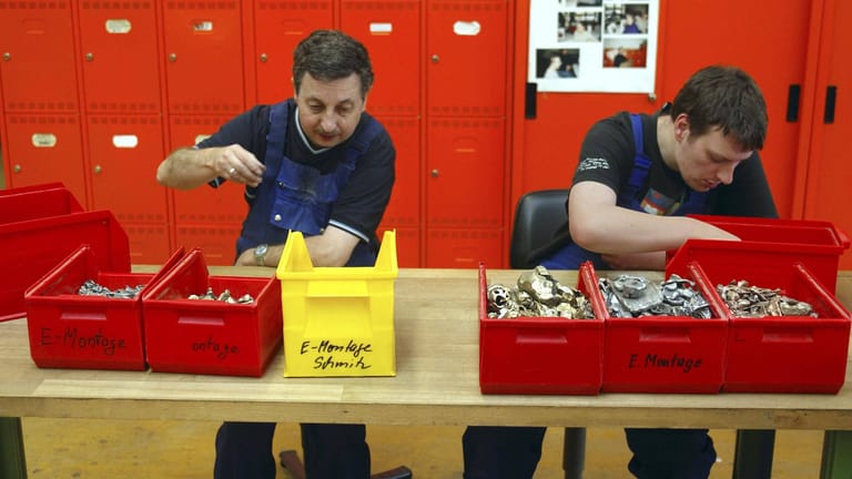 Zwei Männer sortieren Altmetall in einer Behindertenwerkstatt (Archivbild): Auch in Hamburg gibt es solche Angebote.