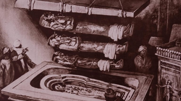 Die Mumie war in mehrere Särge gebettet (schematische Zeichnung).